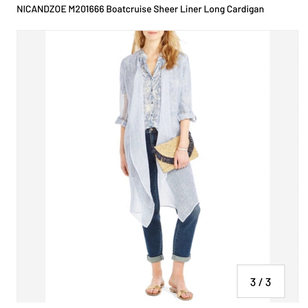NIC+ZOE Sheer “Boatcruise Blue Long Cardigan Size L